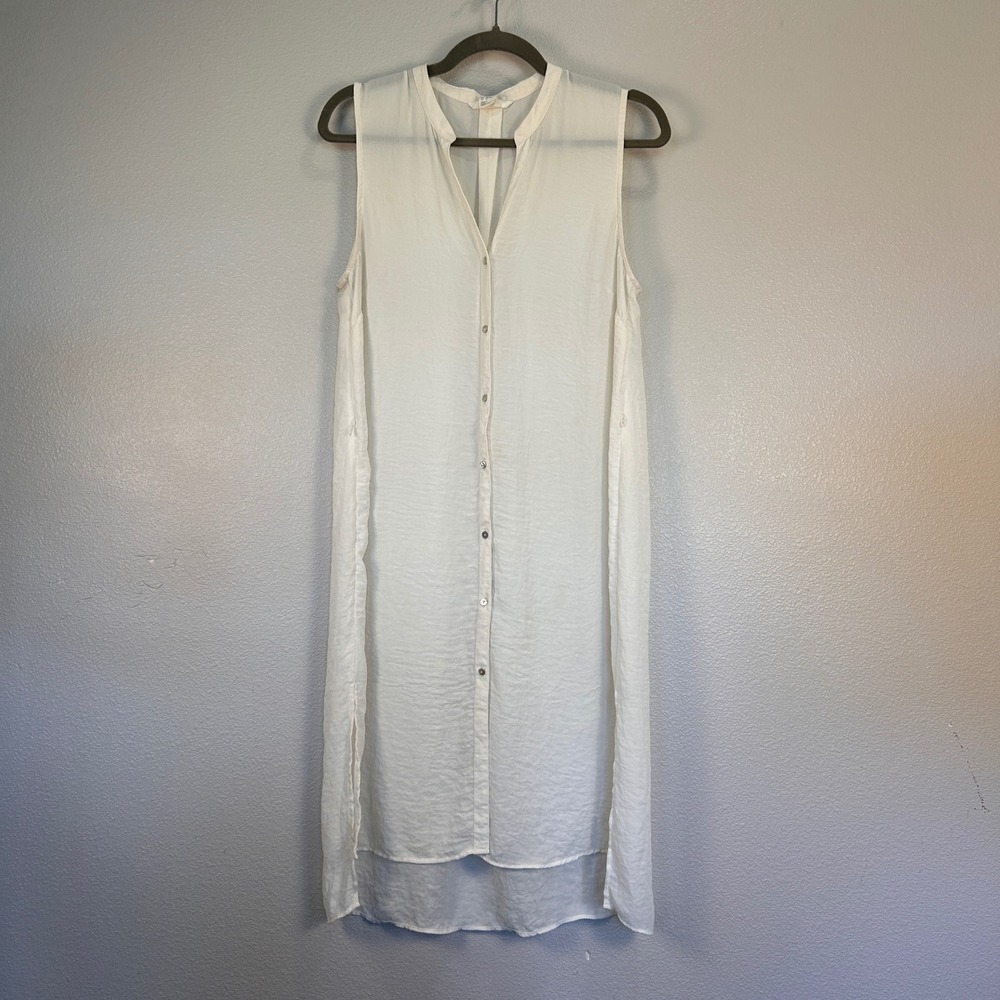 H&M Sleeveless Button Down Tunic Dress Off White High Low Women's Size 10
